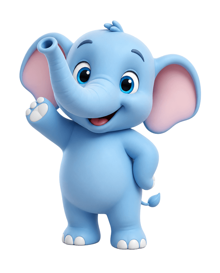 Eats of India cute baby elephant mascot waving with 100% love and care